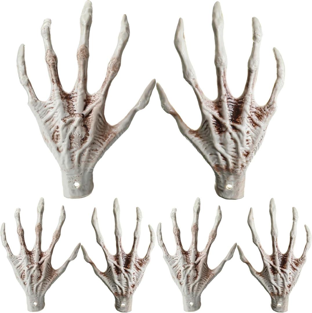 Yunsailing 3 Pairs Halloween Witch Skeleton Hands Realistic Plastic Scary Skeleton Hand Fake Human Hand for Halloween Decoration Scary Props Supplies, 6.3 x 9.25 Inches