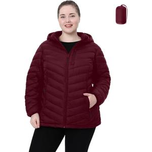 Plus Size Women Packable Puffer Jacket 1X-6X Water-Resistant Lightweight Coat Detachable Hood(Exclusively Plus Size) (1X, Wine Red) Plus Size Women Packable Puffer Jacket 1X-6X Water-Resistant Lightweight Coat Detachable Hood(Exclusively Plus Size) (1X, Wine Red)