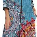 Bloggerlove House Dresses for Women Zip Up Robes Soft Cotton Nightgown Half Sleeve House Coat Long Night Gowns Sleepwear (S)