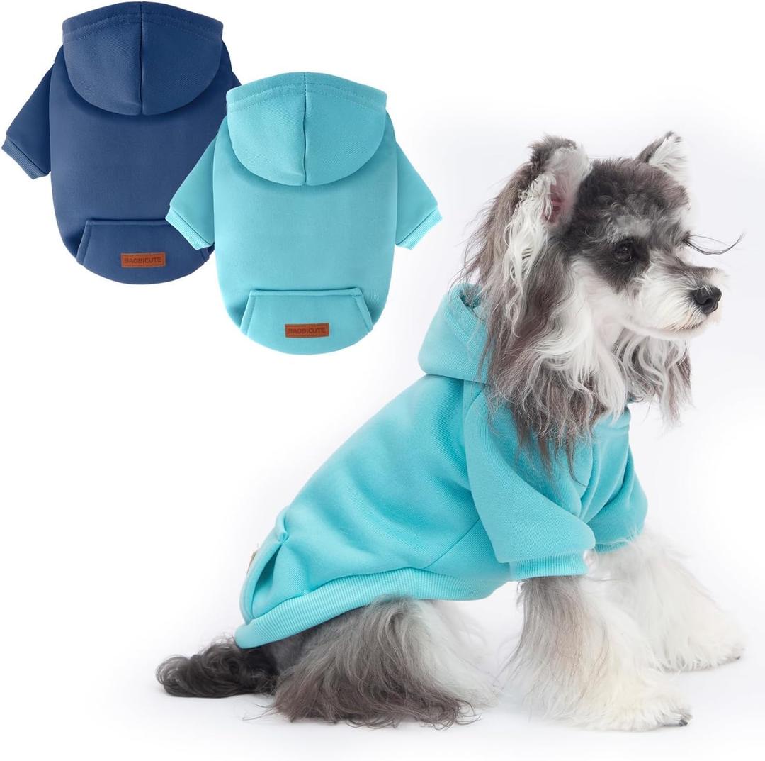 2 Pack Dog Hoodie Warm Hood Dog Sweater Cold Weather Dogs Sweatshirt Comfort Pet Clothes for Medium Dogs with Pockets (Navy+Blue, M (Back: 11.4",Chest: 16.9", 5.8-8.8 lbs))