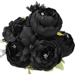 Duovlo Artificial Peony Silk Flowers Fake Flowers Vintage Wedding Home Decoration, Pack of 3 (Black) (20.87*3.5)
