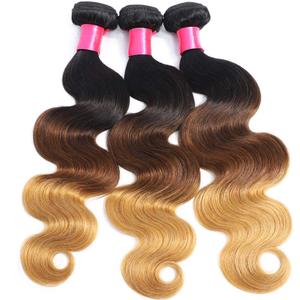 Ombre Human Hair Bundles 1b/4/27 Three Tone Brazilian Ombre Body Wave 3 Bundles 16 18 20inch 100% Unprocessed Virgin Human Hair Bundles Weaves Extensions for Women