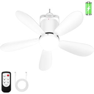 21 Battery Operated Ceiling Fan Light, Portable Ceiling Fan with Remote, Wireless Rechargeable Gazebo Fan Light for Outdoor, for Tent Porch Patio Camping Canopy Chicken Coop Outside