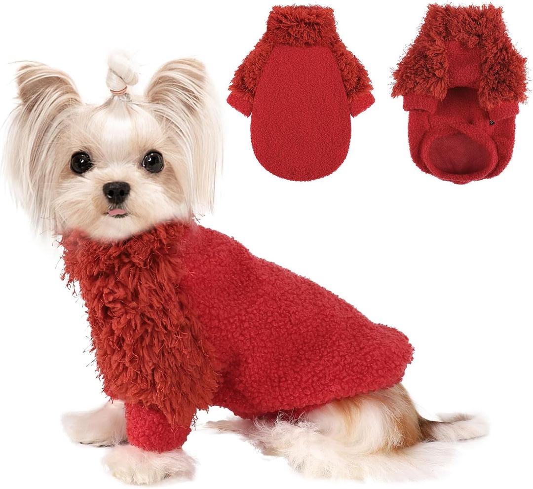 Dog Sweater Turtlenecks Dog Sweaters for Small Dogs Winter Fleece Doggy Clothes Puppy Outfits Cold Warm Pet Sweater Puppy Coat Doggie Jacket Chihuahua Yorkie Teacup Cat Apparel, Red, M (Medium (Chest 17in ))