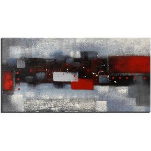 Large Abstract Red Gray Linen Wall Art Hand Painted Textured Oil Painting Picture on Canvas Framed Ready to Hang 60x30inch (60L" x 30W", MP-158)