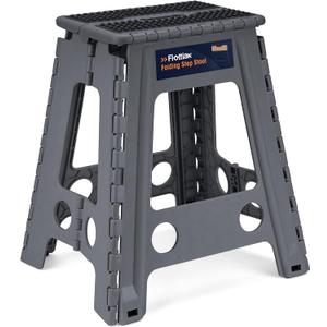 Flottian 18" Folding Step Stool for Adults and Kids Holds Up to 300 lbs,Non-Slip Folding Stools with Handle, Compact Plastic Foldable Step Stool for Bathroom,Bedroom, Kitchen,Gray,1PC