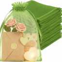 Crweety 50PCS Green Organza Bags 8x12 Large, Mesh Bags Drawstring Baggies for Gifts Treats Jewelry Sachet Candy, Party Favor Goodie Bag Pouches for Wedding Birthday Mother's Day, Fruit Protection Bag