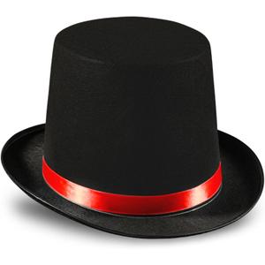 Dress Up America Black Top Hat for Adults  Formal Tuxedo Hat with Trim  Magician Butler Gentleman Costume Accessory (Kids, Red)