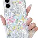 Lovmooful Compatible for iPhone 16 Plus Case Clear Cute Flower Floral Leaf with Color Design for Girls Women Soft TPU Shockproof Protective Girly for iPhone 16 Plus Case-Floral