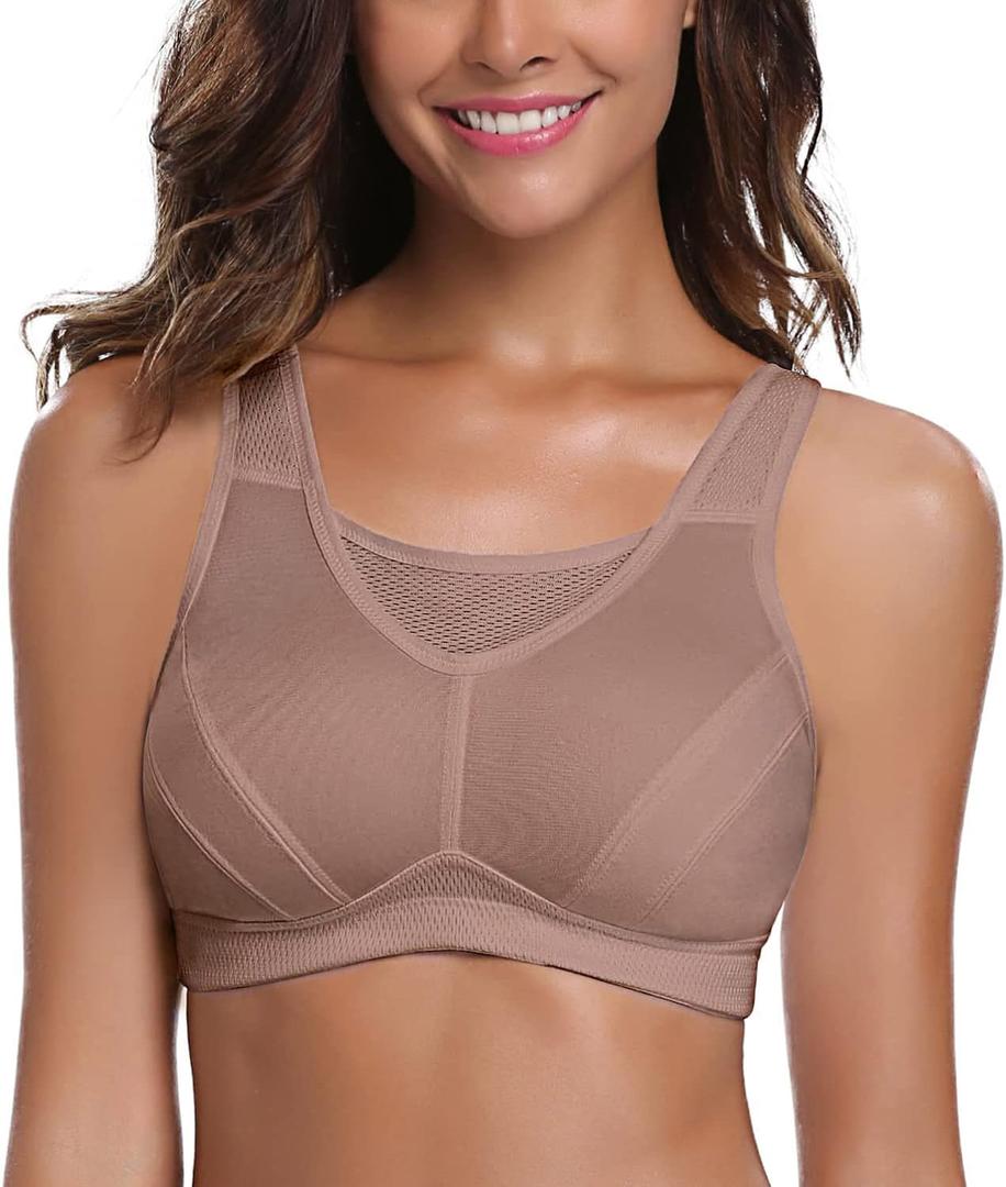 Wingslove Women's High Impact Sports Bra  Wirefree Full Coverage Non Padded Workout Bra for Plus Size Bust (46C, Amber)