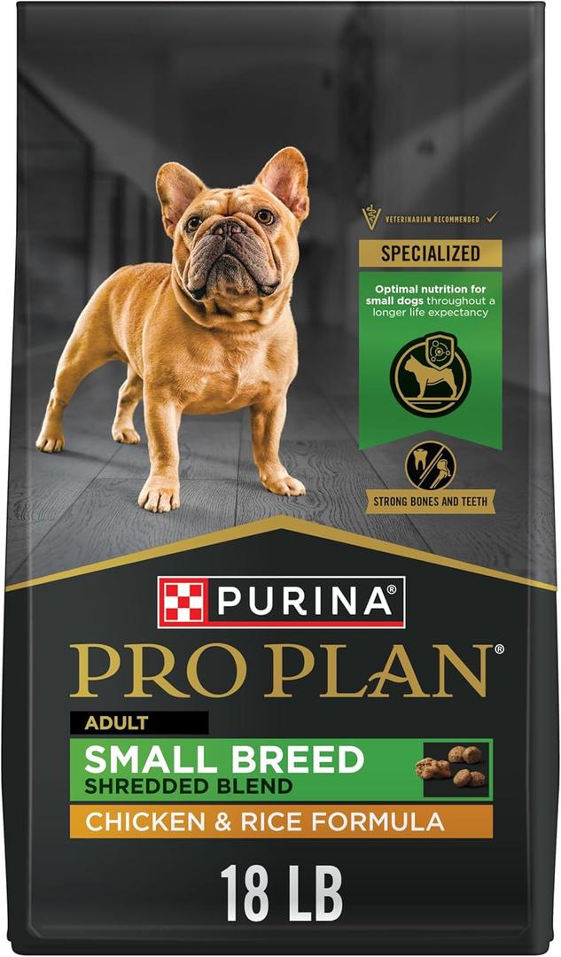 Purina Pro Plan Small Breed Dog Food Shredded Blend Chicken and Rice Formula With Guaranteed Live Probiotics - 18 lb. Bag (18 Pound (Pack of 1))