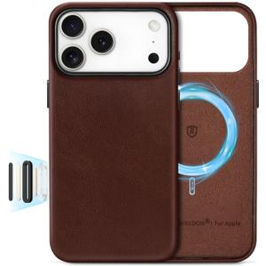 SHIELDON Leather Case for iPhone 17 Pro Max 6.9 Inch 2025 | [Camera Button Updated] | Compatible with Magsafe | Magnetic Wireless Charging | Comfort Grip | Metal Buttons | Camera Bezel - Retro Coffee
