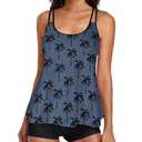 Stylish Swim Suits for Women Slimming Tankini Set Adjustable Straps 2 Piece Swimwear Tropical Hawaii Beach Pool Party Photoshoot Flattering Hides Belly Perfect for Vacation Navy Black Tree XXL