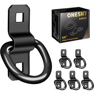 D Rings Tie Down Anchors 3/8 Heavy Duty 6000 Pound Breaking Strength for RV Camper Pickup Trailer Cargo Control, Tying Down Motor Bikers,ATV Surface Mount Bracket Enclosed PointsPack of 6 Black