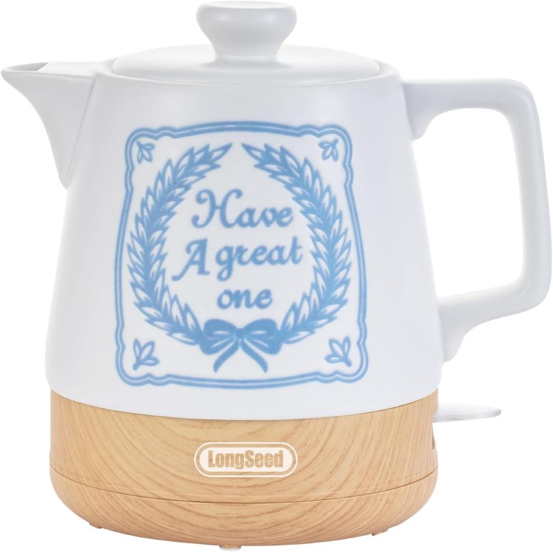 Ceramic Electric Kettle Pot 1.1 Quart, Boiling Water boiler, Teapot Automatic Shut-Off, BPA-Free, Rapid Boil For Coffee & Tea, Boil-Dry Protection, 1000W