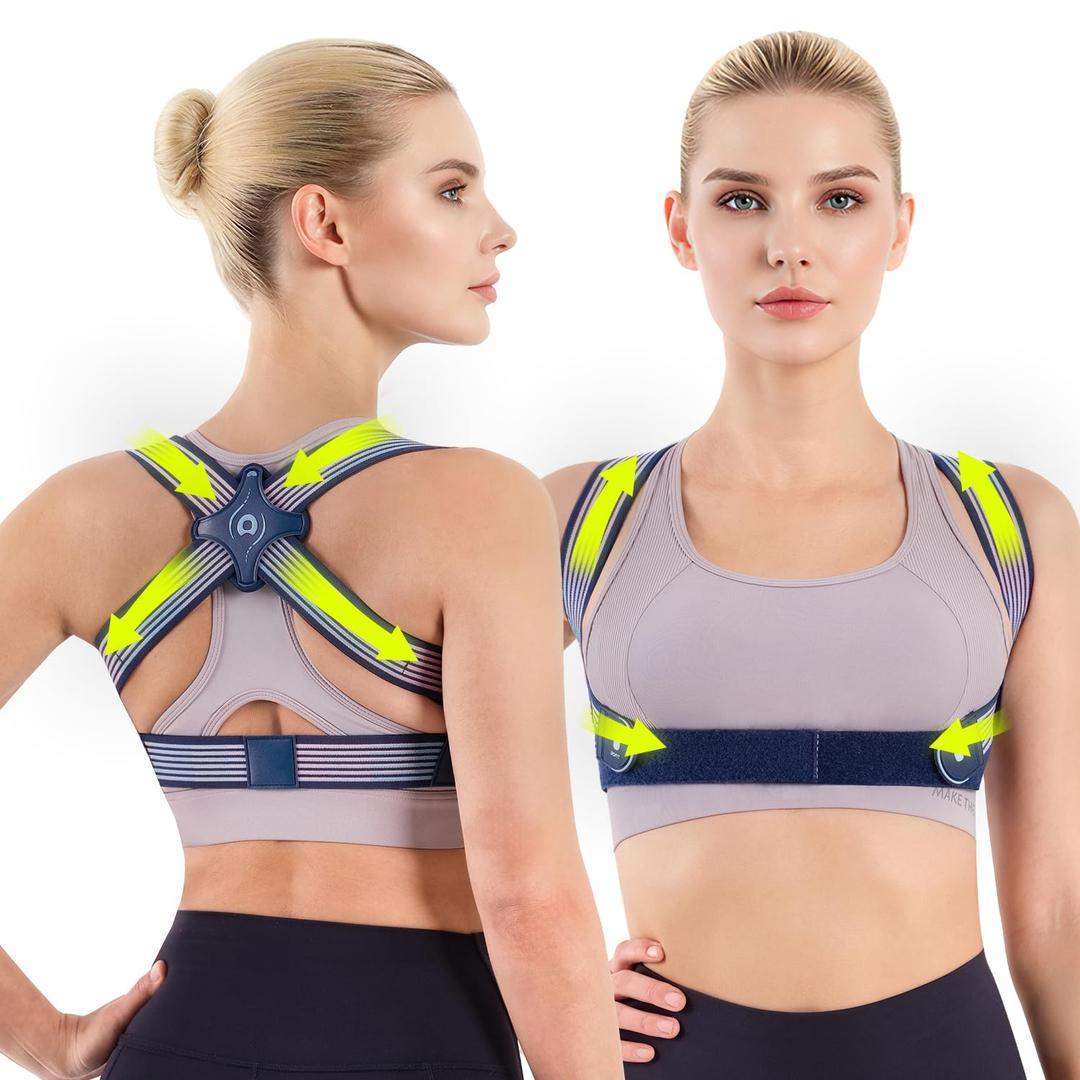 aoFIT Ultra-light Invisible Posture Corrector for Women, Adjustable Elastic Back Brace, Upper Back Support for Pain Relief, Rounded Shoulders & Hunchback, Discreet & Portable for Office, Study, Home (Medium) (Navy Blue)