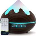 500ML Essential Oil Diffuser, Aromatherapy Diffuser with Remote Control, Multifunctional Air Diffusers for Home Office Room, Fragrance Aroma Diffuser with 7 Color LED & 2 Mist Mode, Dark Brown