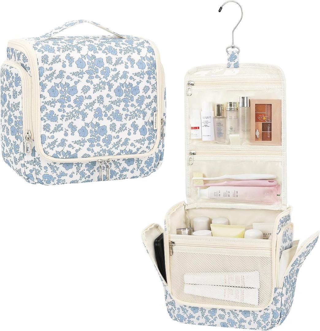 Relavel Hanging Toiletry Bag for Women Travel Makeup Bag Cosmetic Organizer Toiletries Bag for Travel Size Essentials Accessories Shower Caddy Bag for Bathroom Beach Gym, Floral Print (Large)