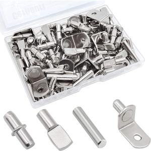 104Pcs Shelf Pins Kit,4 Styles Nickel Plated Shelf Support Pegs,Bookshelf Pegs for Shelves,Cabinet Shelf Bracket Pegs Shelf Pins Holders for Kitchen Furniture & Closet ( 5mm & 1/4inch )