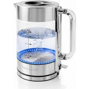 OVENTE Electric Kettle, 1.8L Tea Kettle Cordless with Borosilicate Glass Water Boiler, Stainless Steel Base, Acrylic Handle, 1500W Fast Boil Electric Kettle, Easy Fill Lid, Auto Shutoff, Silver KG911S