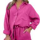 AUTOMET 2 Piece Sets For Women Lounge Wear Matching Two Piece Pajama Fashion Oversized Shirts And Shorts Spring Outfit 2025, Small