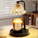 Flower Candle Warmer Lamp with Timer - Adjustable Height Wax Melt Warmer for Scented Jar Candles Light, Women Birthday Gifts for Mom, House Warming Gifts New Home Vintage Room Decor, Black