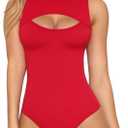 MANGOPOP Mock Neck Cutout Front Top Long Sleeve Sleeveless Bodysuits for Women (Medium)