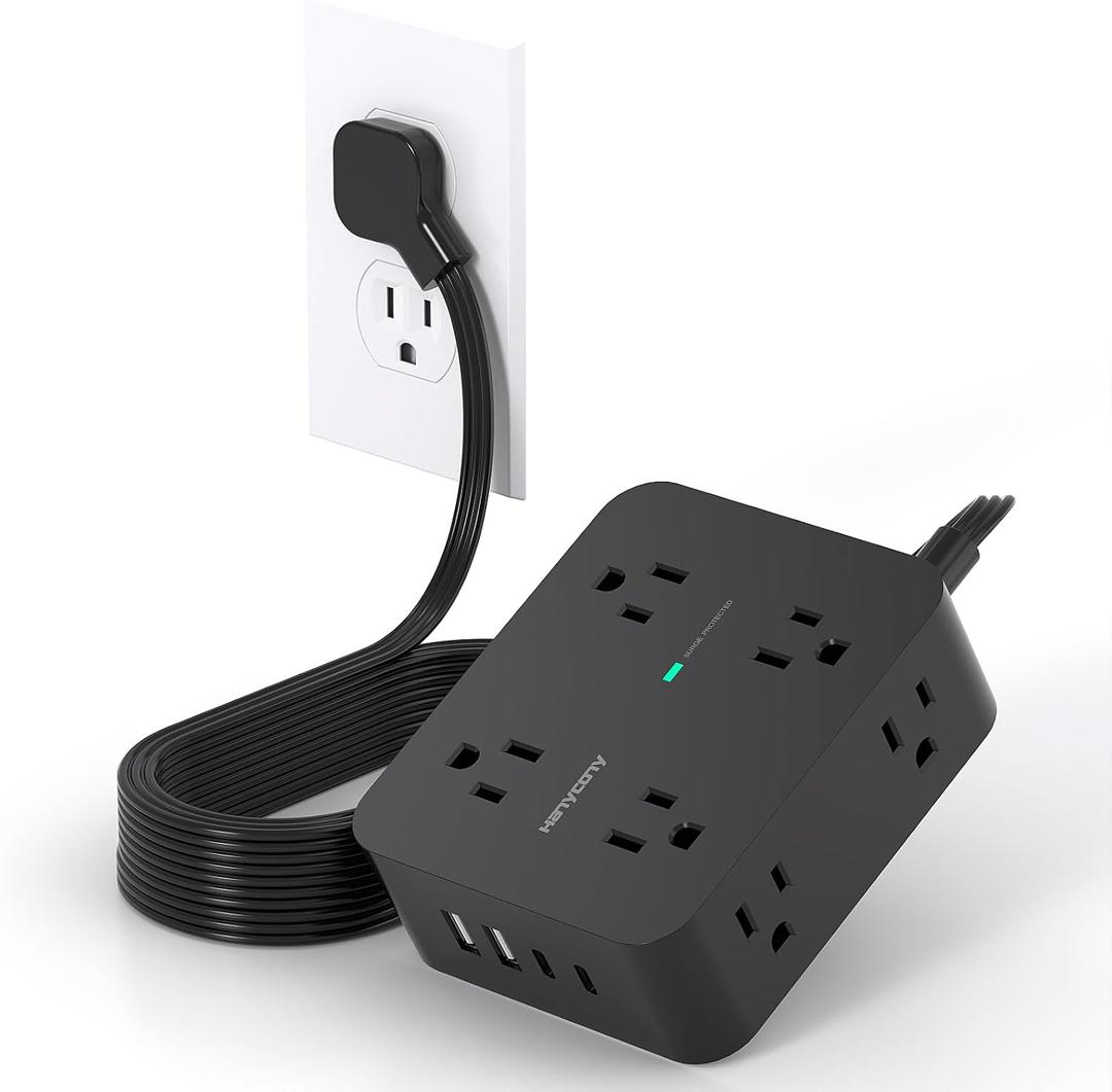 10 Ft Power Strip Long Cord, HANYCONY Extension Cord Surge Protector with Flat Plug, 8 Outlets 4 USB Charging Station(2 USB C), Wall Multiple Plug Outlet Extender for Home Office Desk