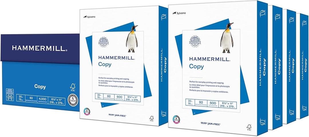 Hammermill Printer Paper, 20 Lb Copy Paper, 8.5 x 11 - 8 Ream (4,000 Sheets) - 92 Bright, Made in the USA (8 Ream | 4000 Sheets)