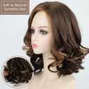 RENERSHOW Brown Highlight Short Wavy Wigs for White Women Brown Mixed Blonde Curly Wig Synthetic Hair Replacement Wig for Daily Party Use