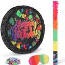 Deekin Small Neon Birthday Piata Glow Happy Birthday Piata with Stick Blindfold and Confetti for Boys Girls Glow in the Dark Party Decorations for Party Favors