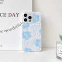 2 x NITITOP Compatible with iPhone 16 Pro Max Case Cute Clear Aesthetic Floral Flower Hibiscus Pattern for Girls Women Soft TPU Full Camera Lens Shockproof Protective Phone Cover - Blue