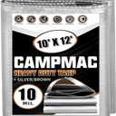 Tarps Heavy Duty Waterproof 10x12 Ft, 10 Mil Thick, High Durability, Rip, UV Resistant and Tear Resistant with Metal Gromets Every 20 Inches (Silver/Brown - Reversible) (10' X 12', Silver/Brown-10mil)