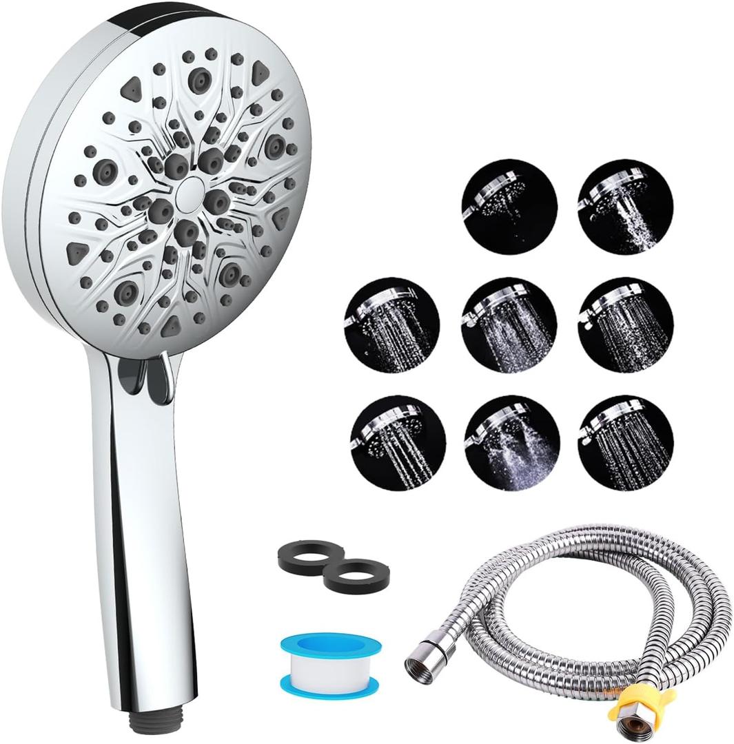 RV Shower Head with Hose, 8 Spray Shower Head with Handheld, 59-inch Shower Hose, High Pressure Camping Showerhead Replacement for RV