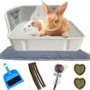 Rabbit Litter Box for Cage Corner Bunny Toilet Small Animal Potty Training with Dustpan Broom Chew Toys for Chinchilla Ferret Hedgehog Gerbil (10 Pcs) (White)