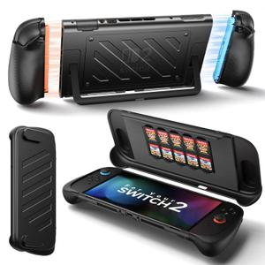 JSAUX Protective Case for Nintendo Switch 2, Split Design with TPU Frame & PC Front Cover, Ergonomic Non-Slip Grip, 10-Game Card Storage, Kickstand Compatible, Shockproof & Scratch-Resistant-PC0114 (Black)