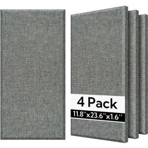 Olanglab Fiberglass Acoustic Wall Panels 4 Pack, 11.8'' x 23.6'' Sound Panels, Fabric Wrapped Sound Proof Panels for Walls (Dark Grey)