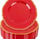 Hioasis 60pcs Red Plastic Plates - Red and Gold Disposable Dinnerware with Gold Rim, Heavy-duty, 7.5 inch, Dessert Plates for Party & Christmas