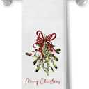Red Holly Berries Christmas Kitchen Towels Decorative, Red and Green Merry Christmas Hand Tea Towels for Bathroom, Farmhouse Winter Xmas Dish Towel Drying Cloth, 16x24 Inch