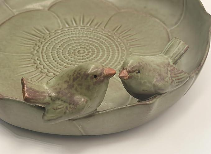 Large Ceramic Bird Bath Bowl Only, 10" Shallow Ground Bird Bath, Handmade Ceramic Birdbath Bowl for Outdoors, Wildlife Water Bowl for Outside, Garden, Tabletop, Balcony and Lawn