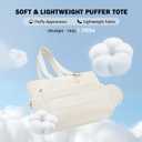 Roulens Tote Bag for Women 2 Set Puffer Tote Bag with Adjustable Top-handle, Quilted Shoulder Handbag for Work/Travel (Beige)