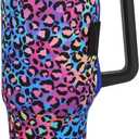 Reusable Neoprene Insulated Sleeves Cup Holder Idea for 40oz Tumbler Cup with Handle(Only Cup Sleeves)(Blue Cheetah)