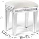 Mirrored Vanity Stool with Crushed Diamond Inlay Velvet Cushion 19.7'' Tall Stylish Makeup Chair for Bedroom, Vanity Chair, Ottoman for Living Room, White