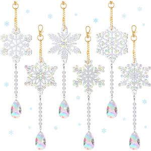 6 Pcs Winter Snowflake Diamond Art Kits Double Sided Winter Diamond Wind Chimes Art for Window Tree Hanging Decoration Snowflake Suncatchers for DIY Crafts Wonderland Decoration (Modern Style)