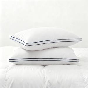 Feather Pillows Standard Size Set of 2 Goose Down Pillows with 100% Breathable Cotton Cover, Hotel Collection Bed Pillows for Sleeping, Soft Support for Back, Stomach and Side Sleepers