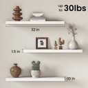 Fun Memories 32 Inch Floating Shelves for Wall, White Wood Wall Mounted Shelf with Invisible Bracket, 10 Inch Deep Large Shelves for Living Room Bathroom Bedroom, Set of 3, 10"D x 32"L-3P