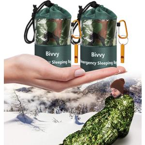 Emergency Sleeping Bags Thermal-Emergency-BlanketsUltralight Space Blankets Survival Waterproof Bivy Sack Multi-Purpose Survival Gear for Hiking, Camping, First Aid Kits, Outdoor Survival Gear (Camo)