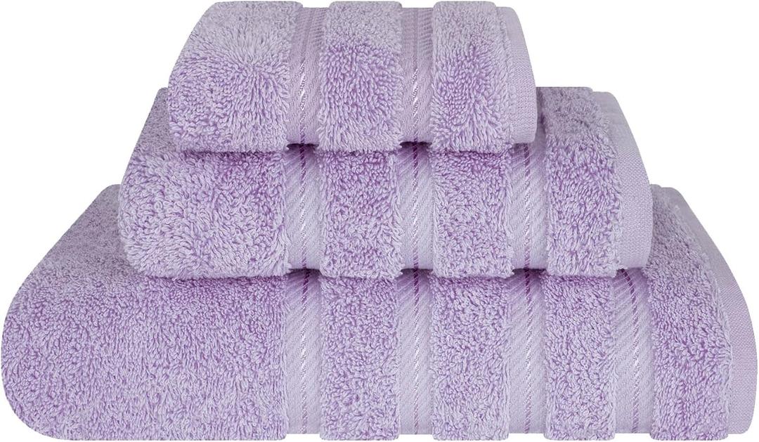 American Soft Linen Premium 3 Piece Towel Set, 1 Bath Towel 1 Hand Towel 1 Washcloth, 600 GSM 100% Cotton Turkish Towels for Bathroom, Lilac Towel Set