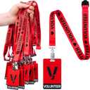 Colarr 25 Pack Volunteer Lanyard with PVC Plastic Card Pass Volunteer Identification ID Badges Bulk Breakaway Lanyard for Activity, Fundraising, Church, School, Events(Red)