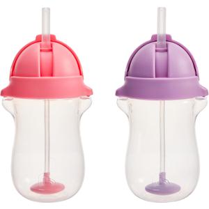 Munchkin Any Angle Weighted Toddler Straw Cups with Click Lock Lid, 10 Ounce, 2 Pack, Pink/Purple